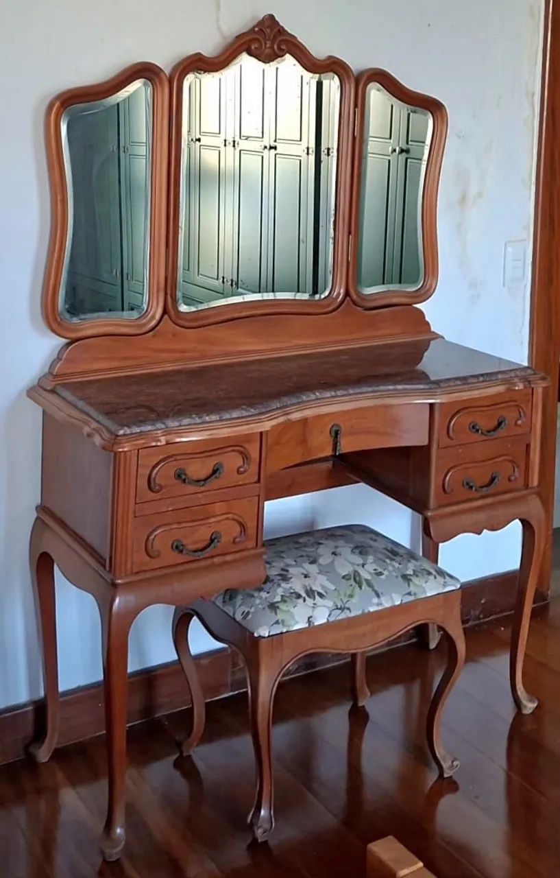 Penteadeira Antiga Chippendale Legítima + Banqueta (Estado de Relíquia) - Foto 2