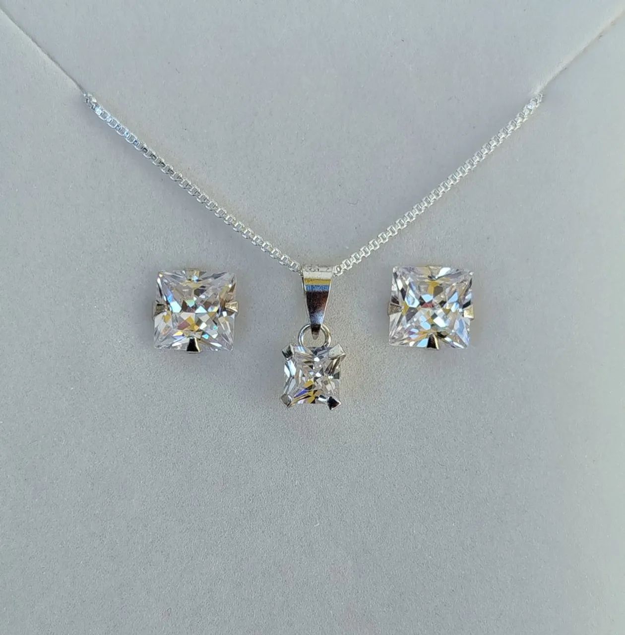 Conjunto quadrado de Prata 925 - Foto 2