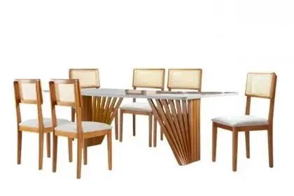 Conjunto C/4 Cadeiras 120M Mesa Tampo Vidro Base Madeira Dividimos Em Até 10x Sem Juros