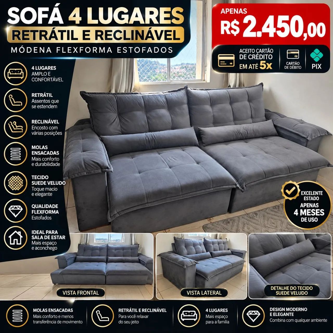 ? OPORTUNIDADE! SOFÁ PREMIUM COM APENAS 4 MESES DE USO!