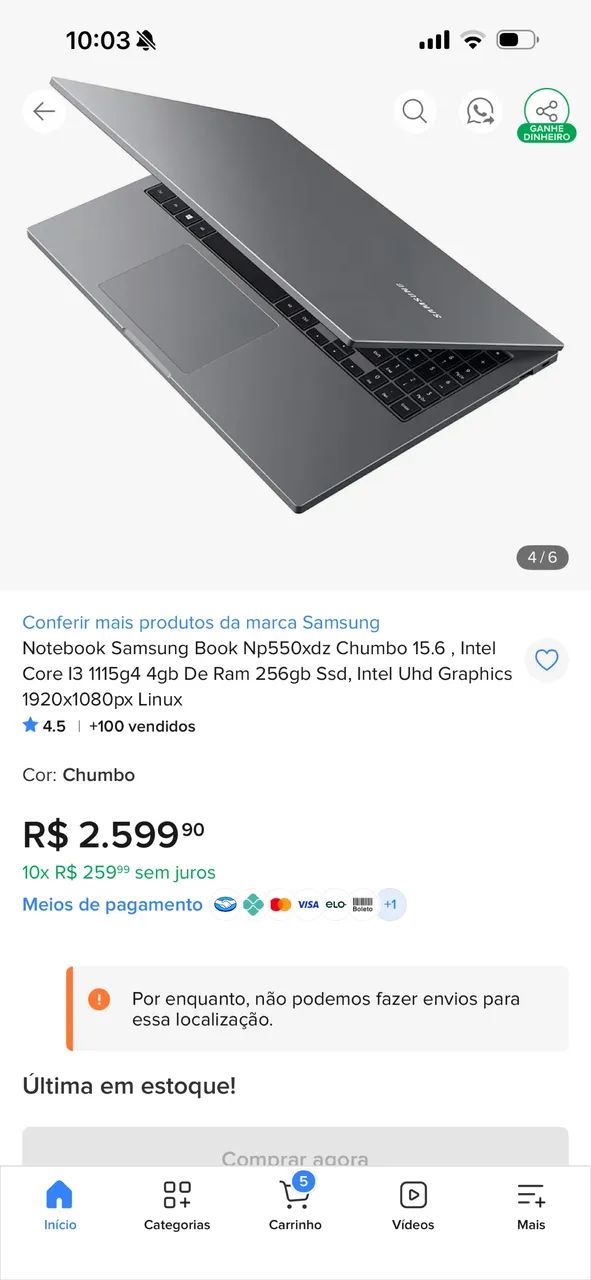 Notebook Samsung core i3 11k