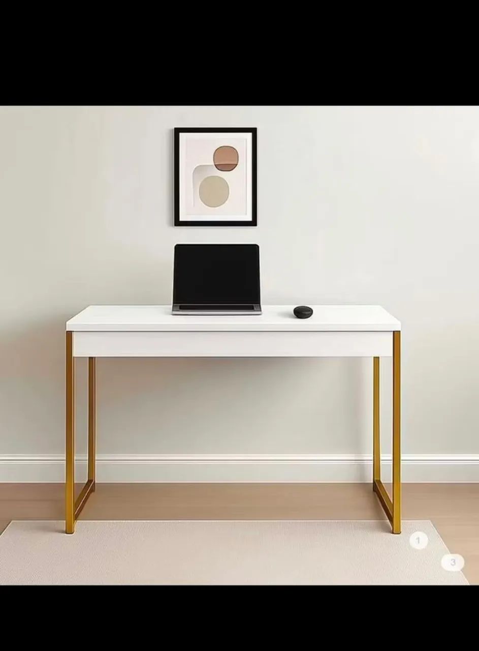 Mesa escrivaninha moderna (Branco com pés dourados) - Foto 2