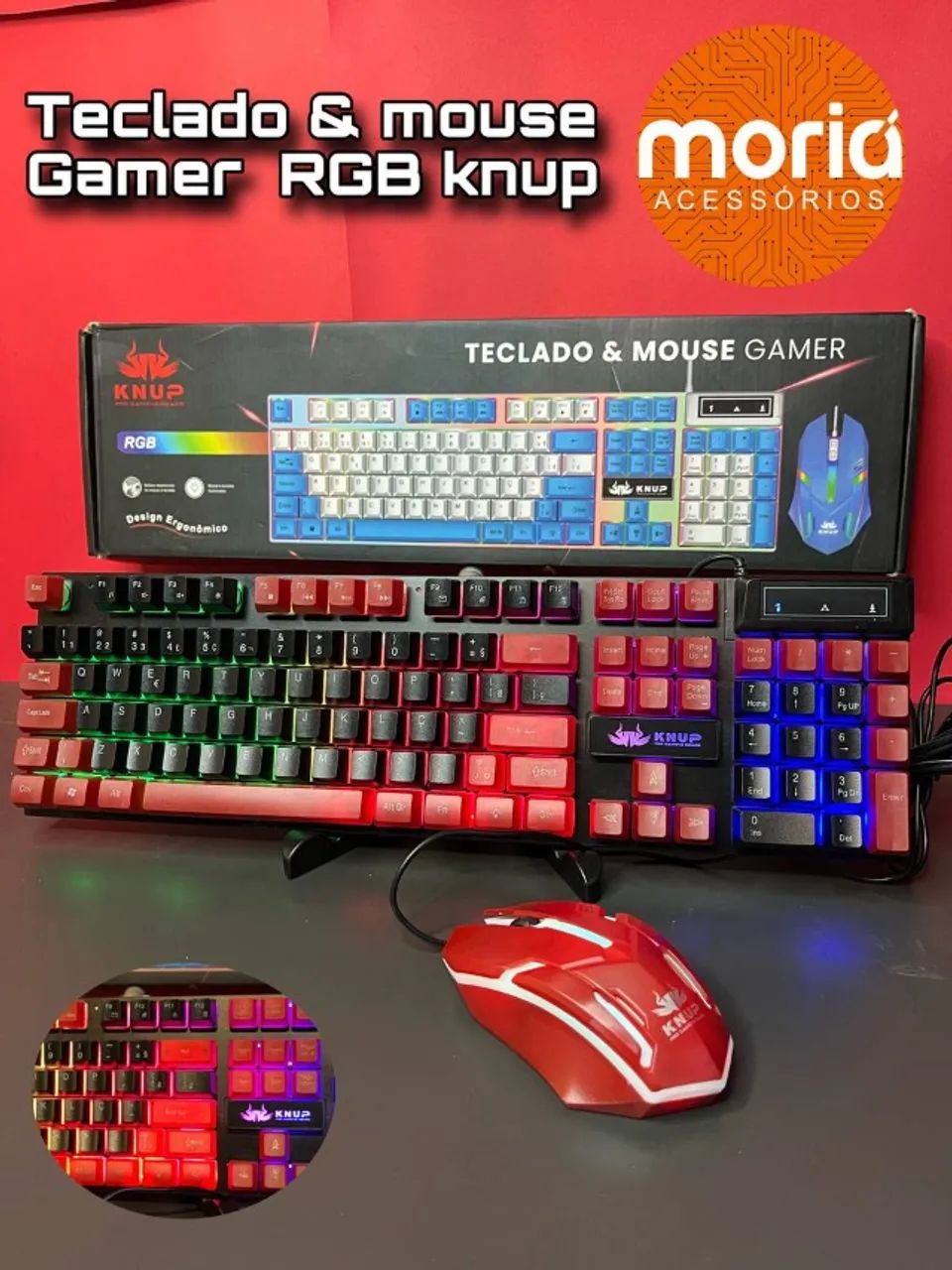 Kit Teclado e Mouse Gamer Led Cor Vermelho Rgb Knup  - Foto 3