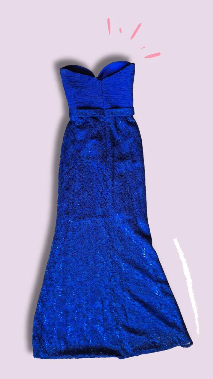Vestido longo azul em renda e brilho - Foto 2
