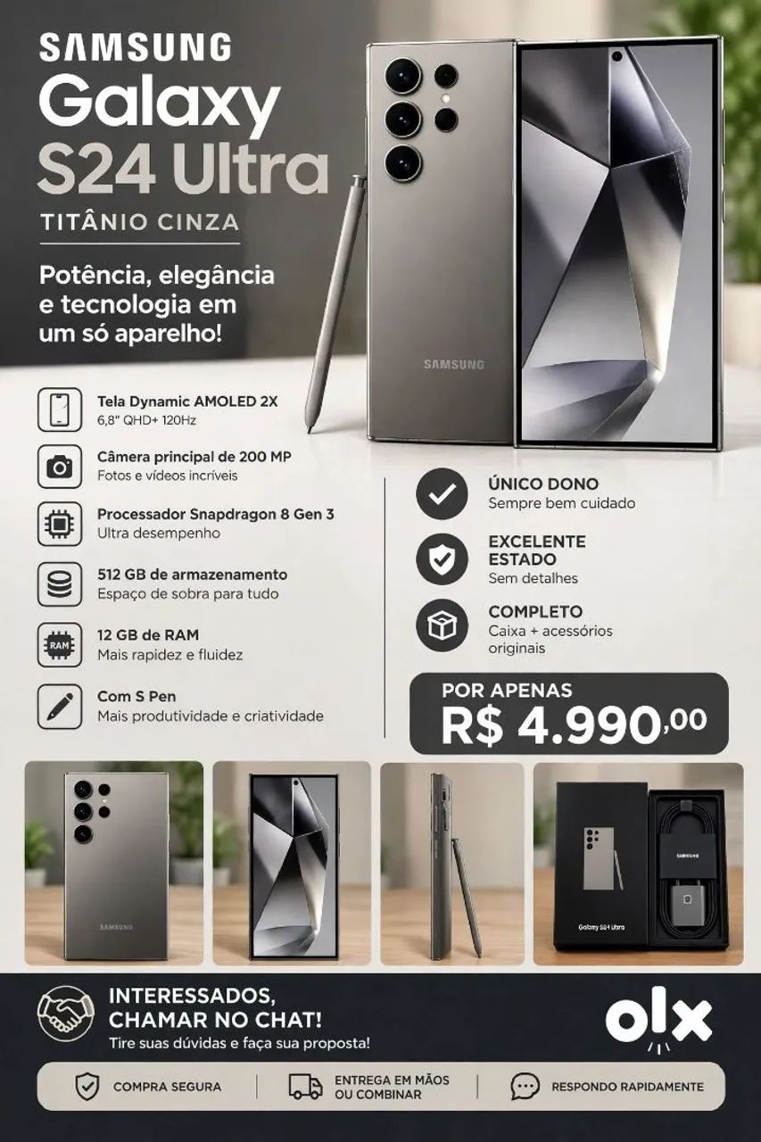 Samsung Galaxy S24 Ultra - Titânio Cinza - 512GB - Celulares e