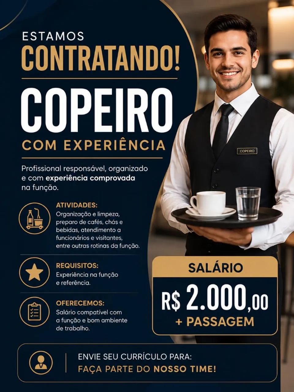 Vaga para copeiro em Bar 
