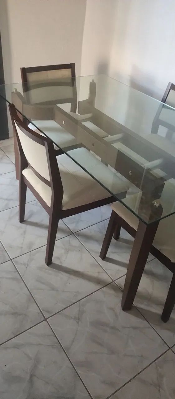 Conjunto de mesa de jantar com tampo de vidro  - Foto 4