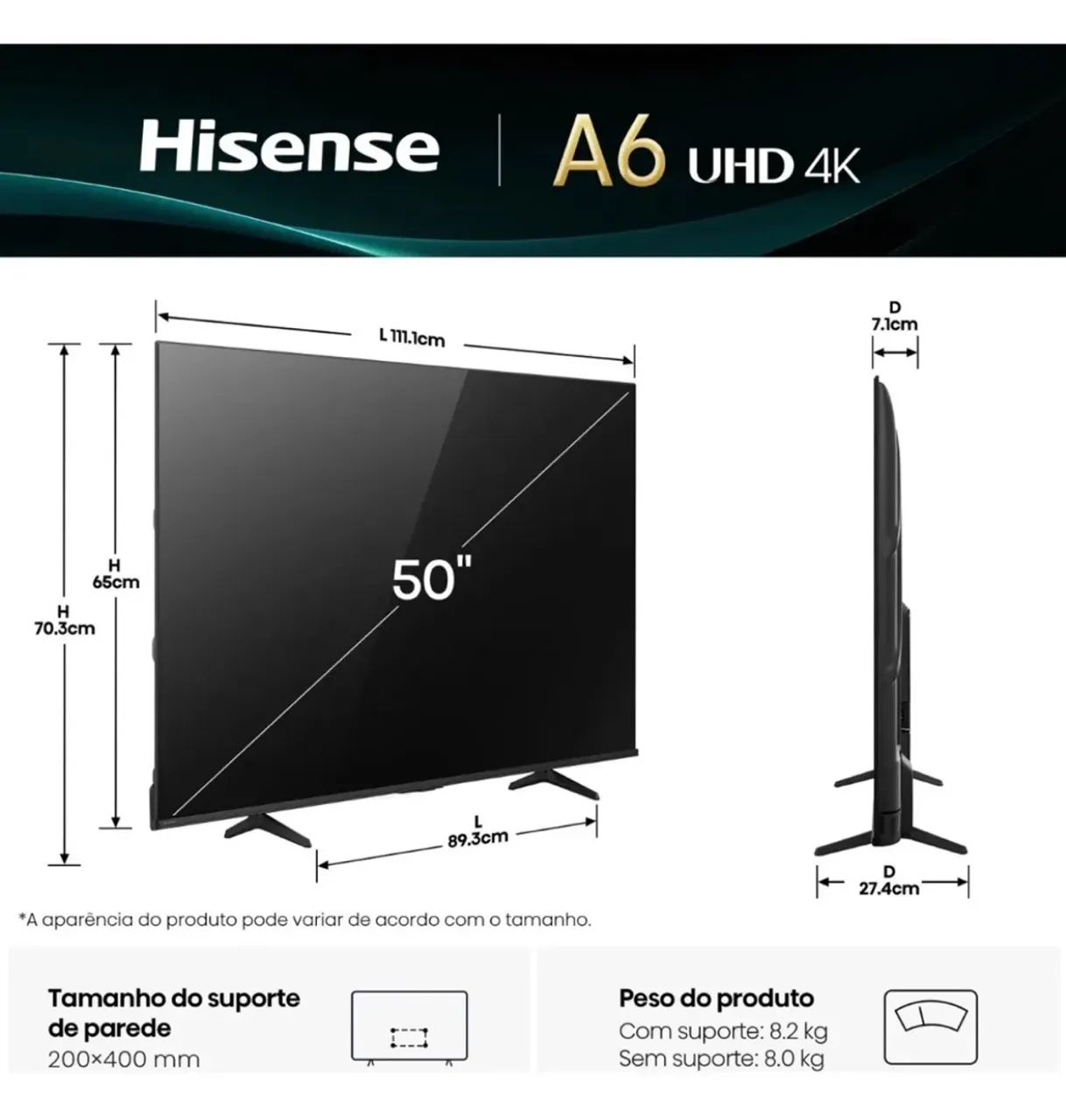 Smart TV Hisense 4K 50" Polegadas  - Foto 2