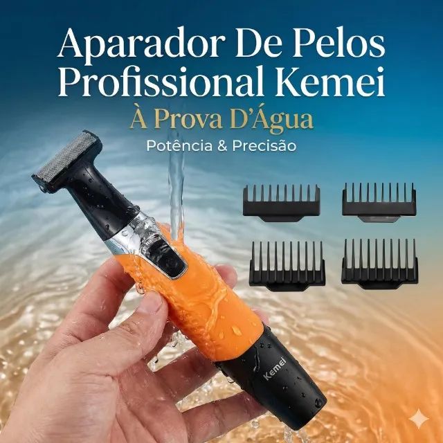 Aparador De Pelos Profissional Kemei KM-1910 A Prova D'Água