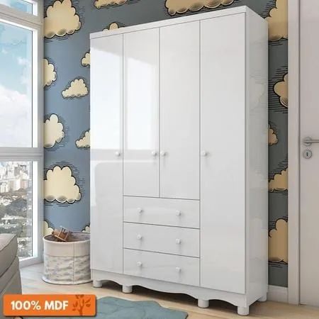 Guarda Roupa Infantil 4 Portas Junior 100% MDF (Novo)