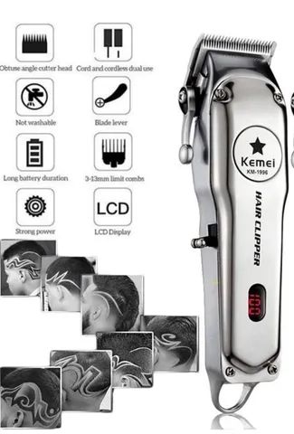 Máquina De Cortar Cabelo Kemei Profissional Km-1996 Prata - Foto 2