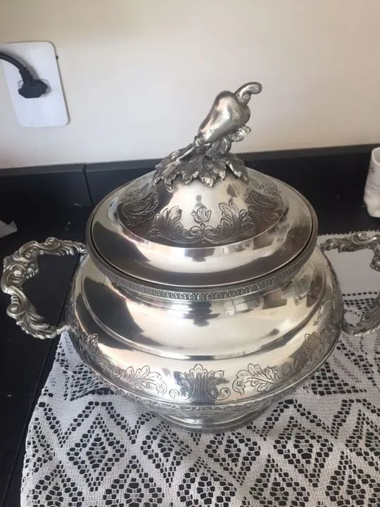 Sopeira portuguesa banhada a prata década de 40  - Foto 3