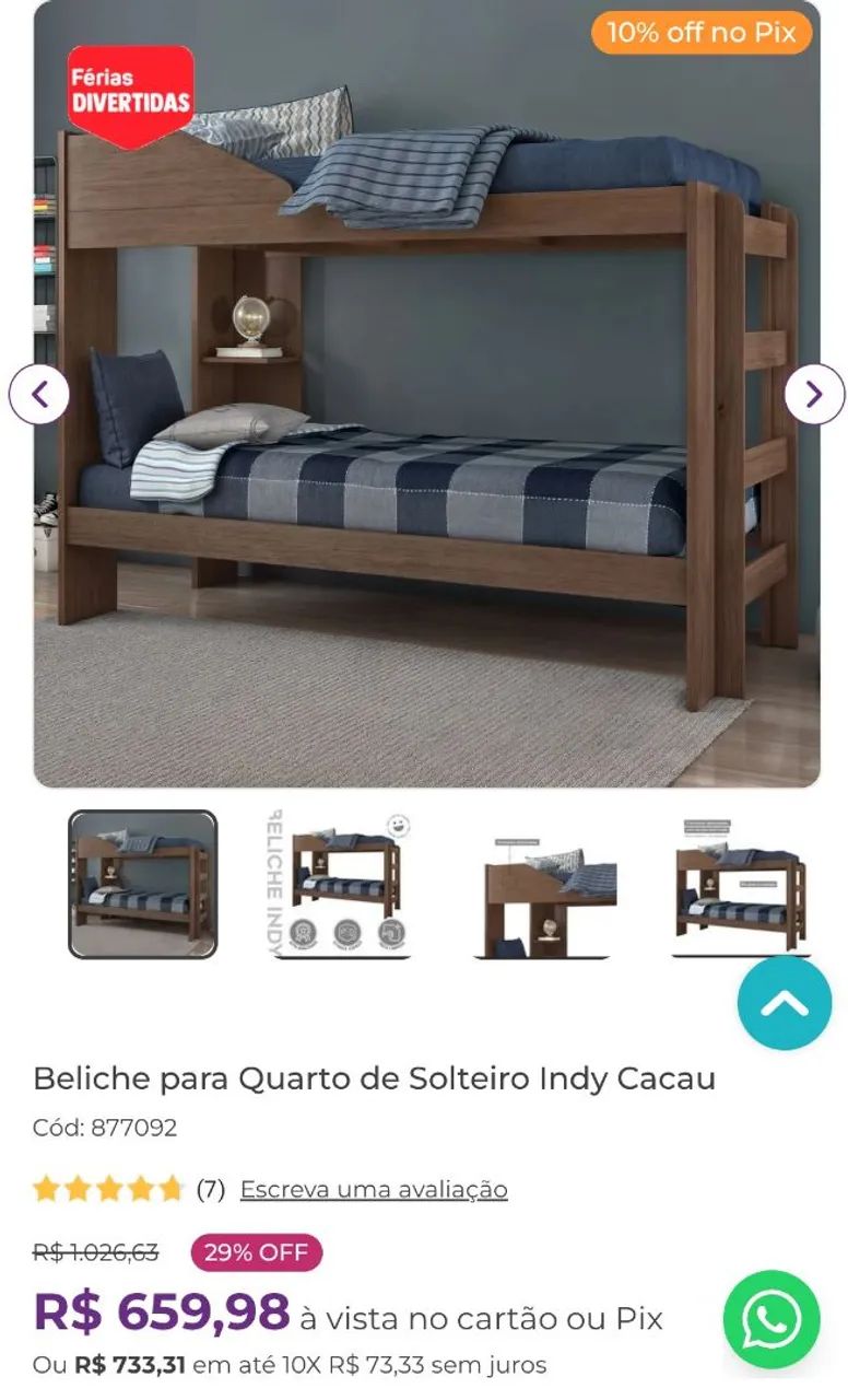 Beliche para Quarto de Solteiro Indy Cacau64520809561859120