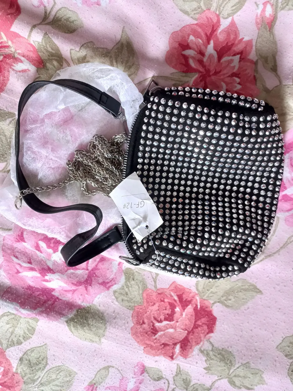 Bolsa de ombro preta cgom brilhos