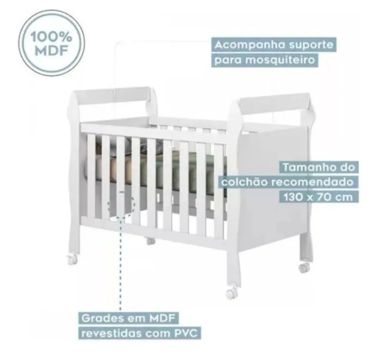 Berço Sofia Mini Cama Branco com Rodinhas, mm a pronta entrega  - Foto 3