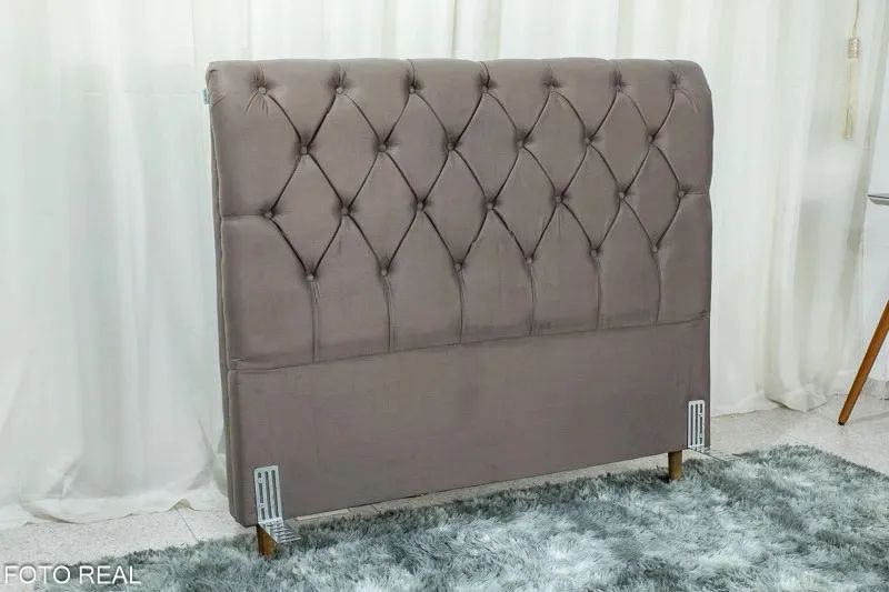 Cabeceira Casal Elegance Suede Capuccino rf54