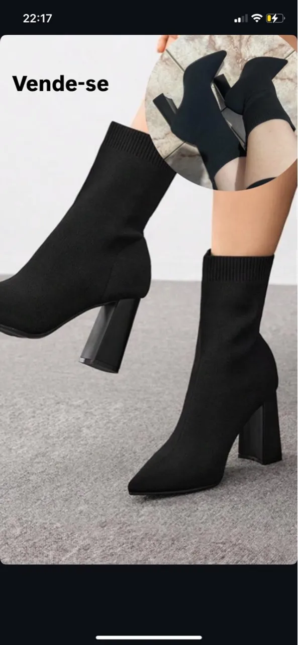 Bota Feminina Preta Cano Curto Salto Bloco