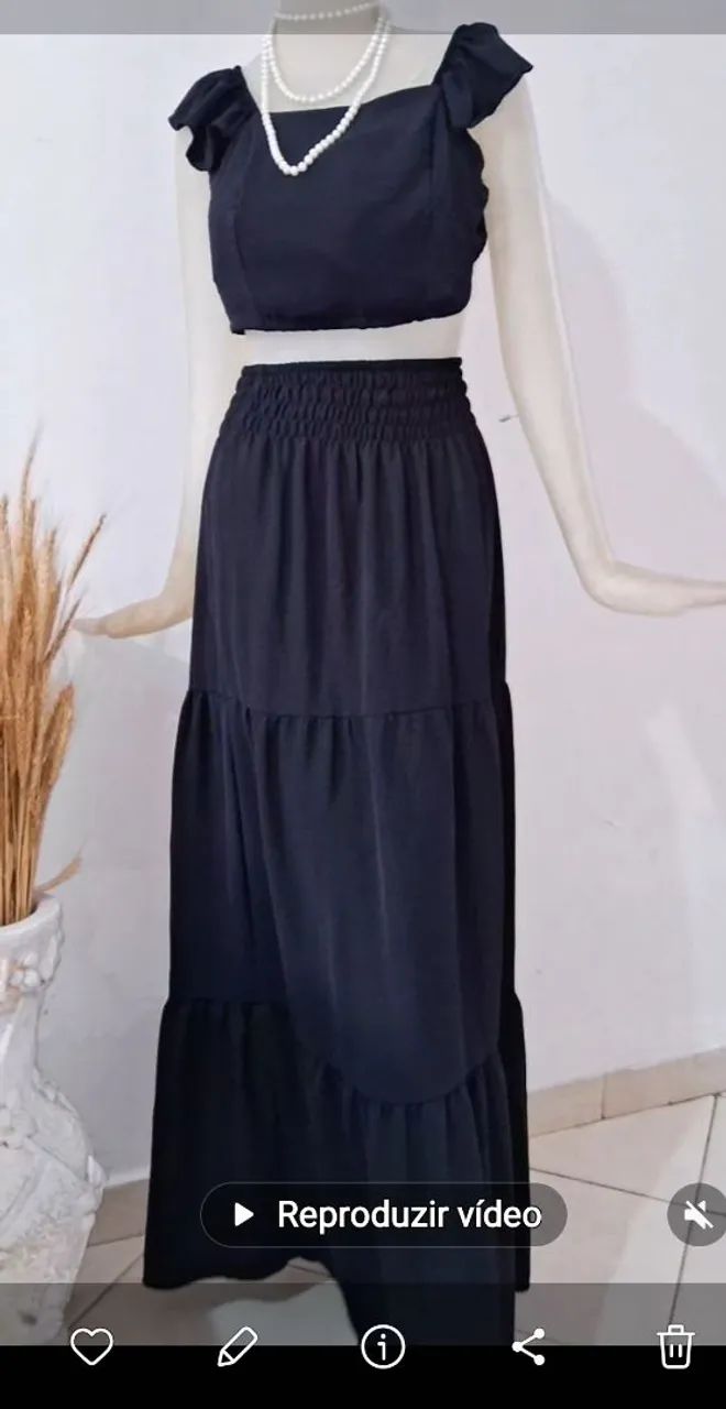 Conjunto Cropped e Saia Longa Preto Elegante - Foto 3