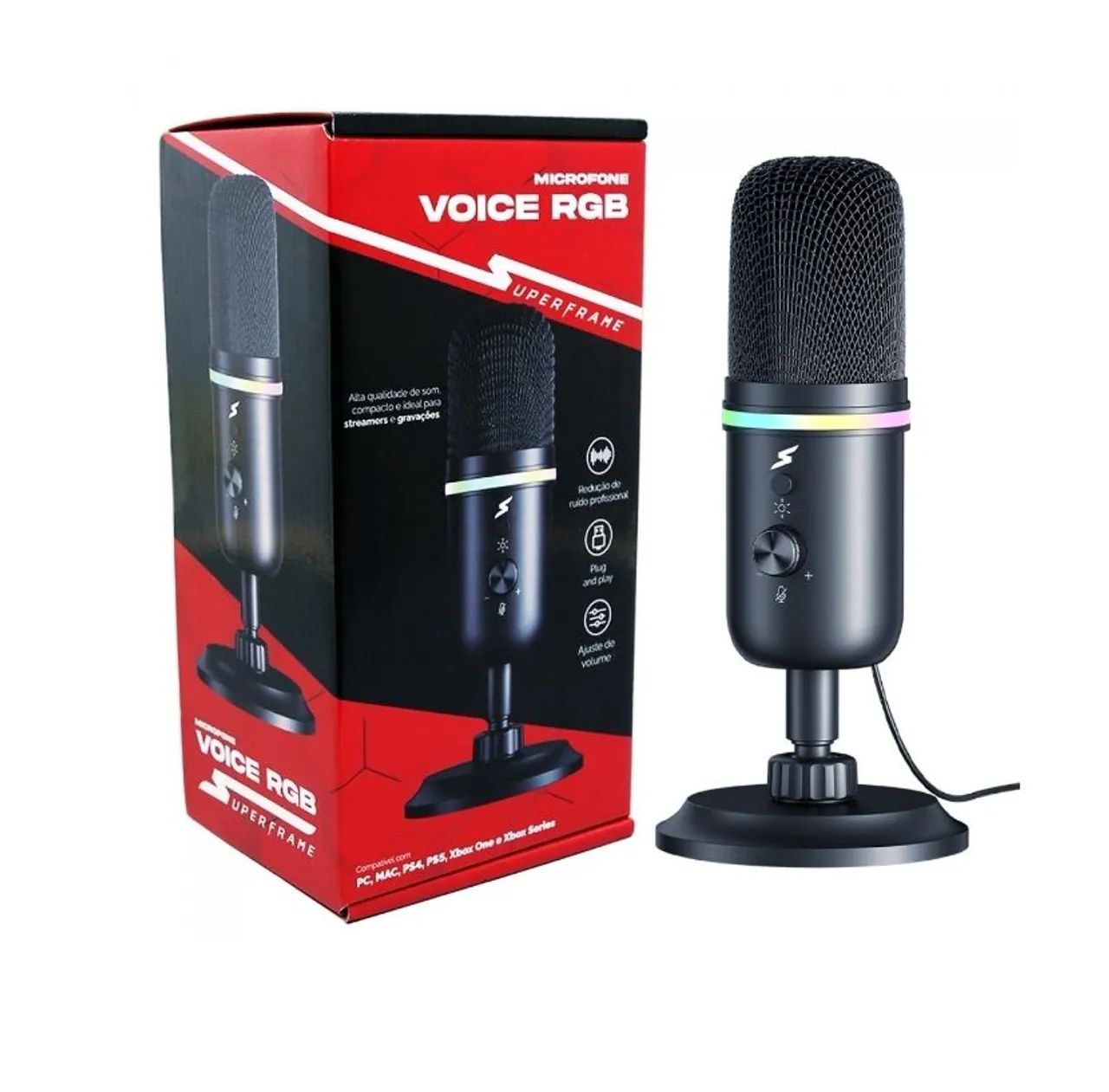 Microfone SuperFrame Voice RGB - USB - Alta Qualidade de Som