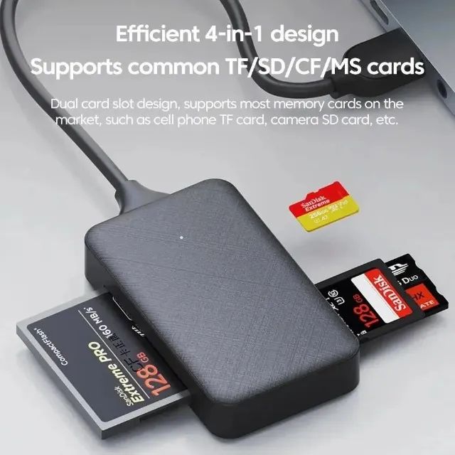 Leitor De Cartão Cf Tf Sd Ms Adaptador 4 Em 1 Tipo C E Usb 2.0, Ou 3.0 - Foto 2