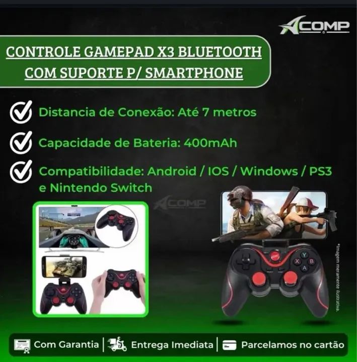 Controle Gamepad X3 Bluetooth com Suporte para Smartphone - Novo