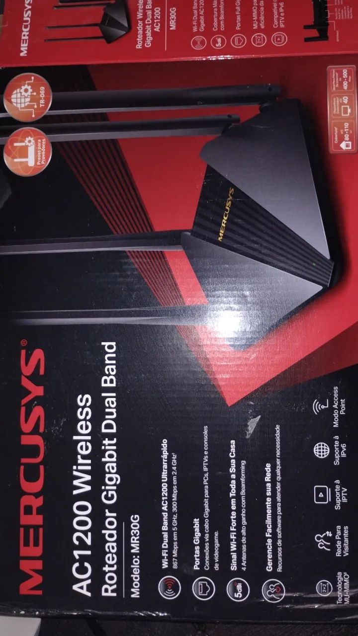 R$ 100,00 - Roteador Mercusys MR30G AC1200 Gigabit Wireless Dual Band Preto