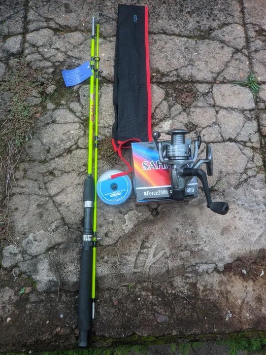 Conjunto de pesca completo 1.50mm a vara fibra de vidro.