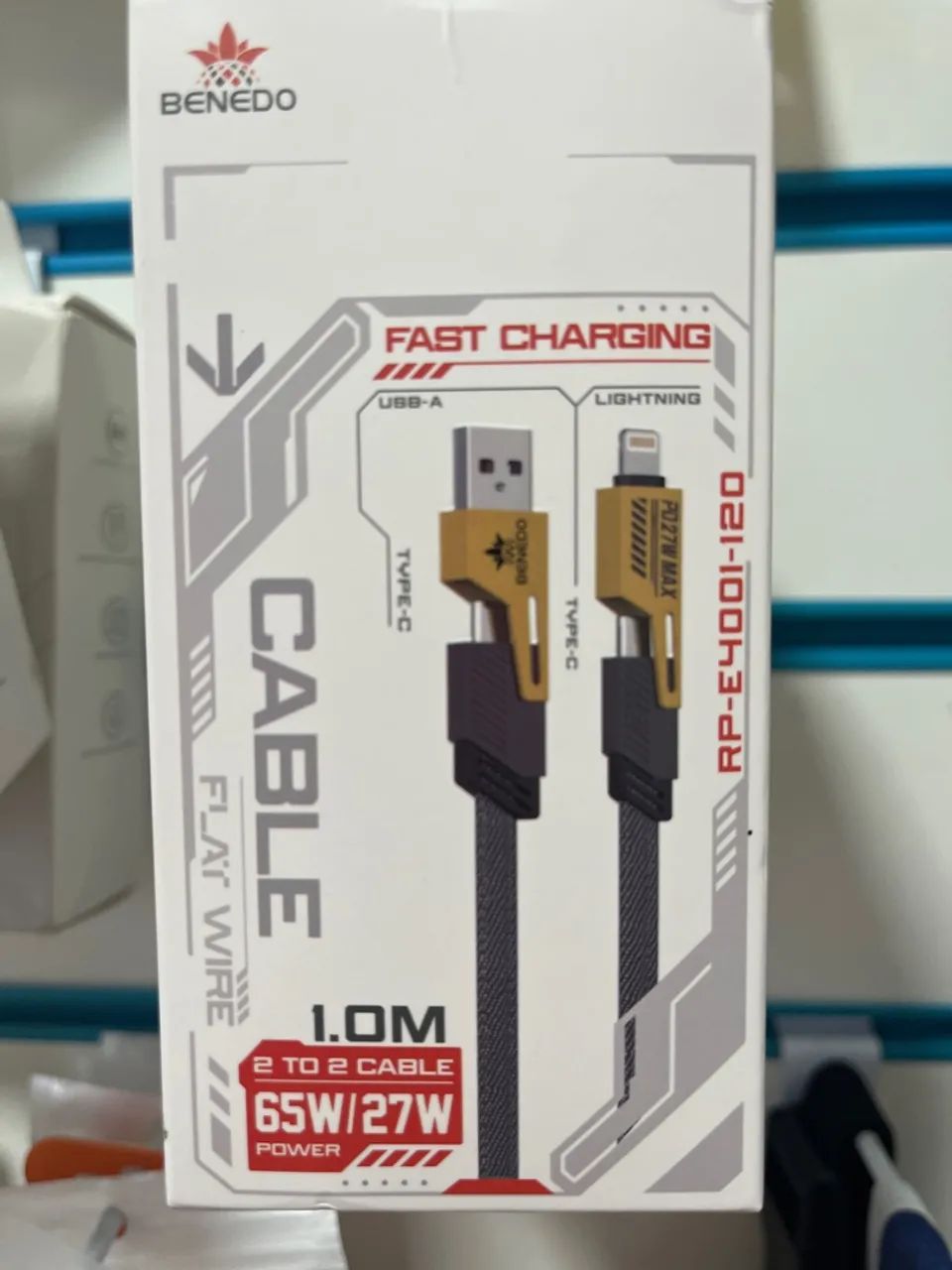 Cabo Carregador Rápido 65W 2 em 2 USB/tipo C e tipoC/ Lightning -1.0M - Foto 2