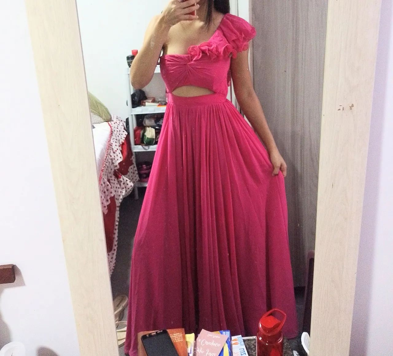 Vestido longo, festa cor rosa