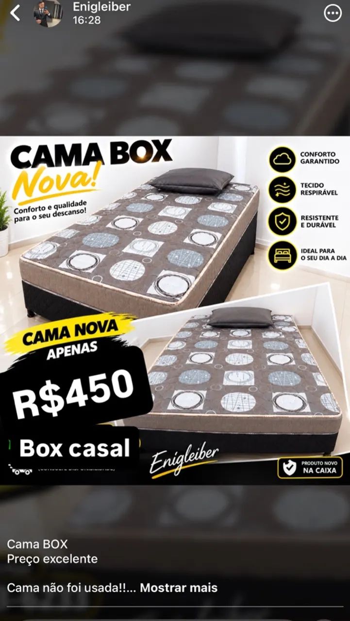 Cama box casal acoplada nova sem uso 
