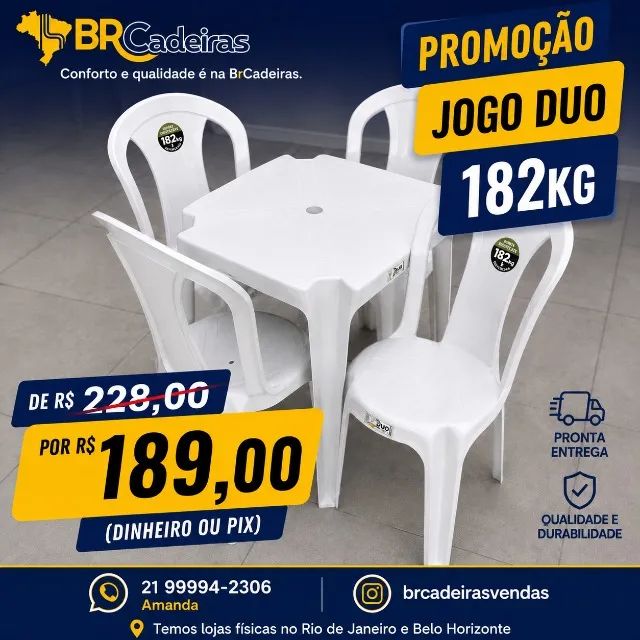 JOGO DE MESA C/ CADEIRAS PLÁSTICO 182KG
