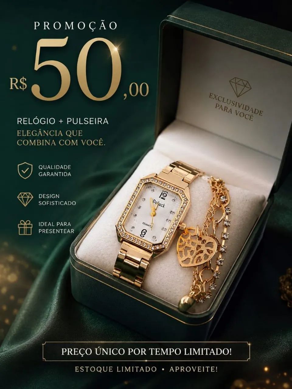 Relógio Doluck Dourado + Pulseira