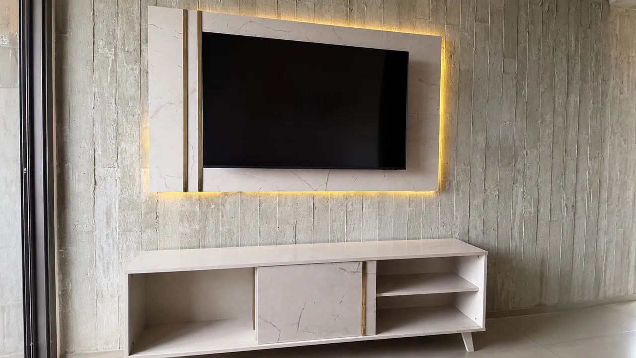 Rack com Painel para TV até 60 polegadas - Calacata/Off White - Foto 2