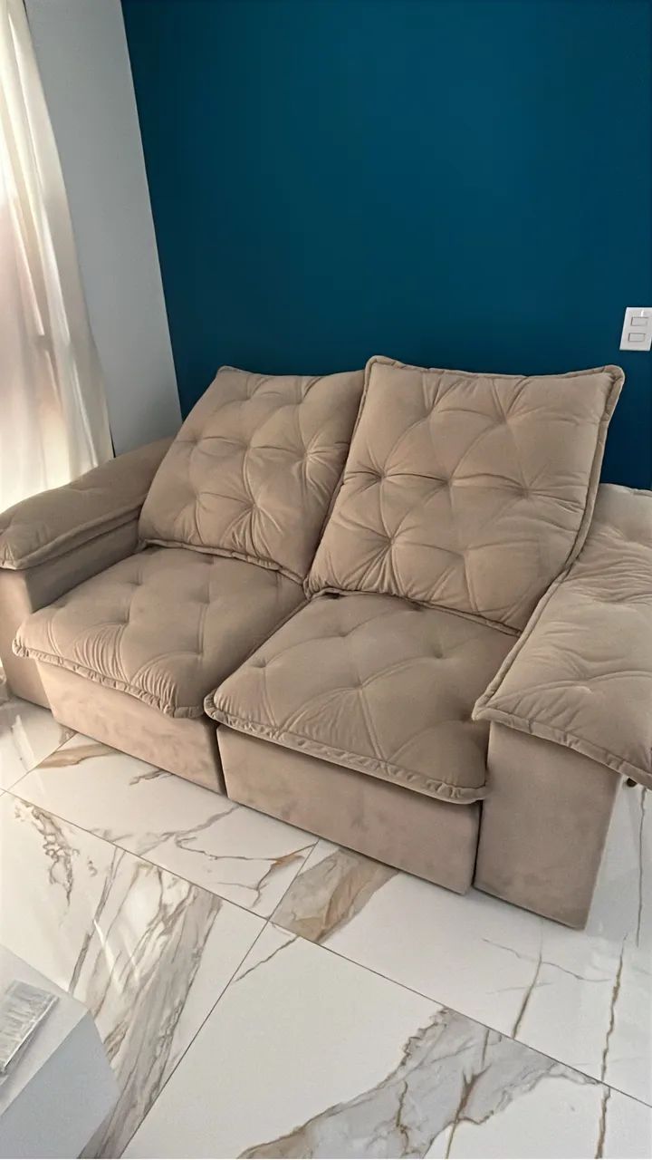 Sofá Retrátil e Inclinável Premium 1,90m Impermeabilizado Bege  - Foto 3