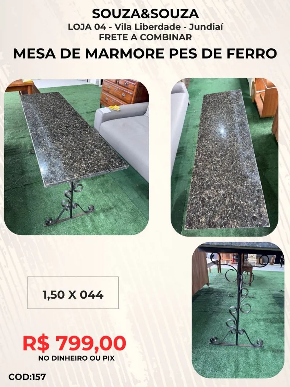 Mesa de Mármore com Pés de Ferro