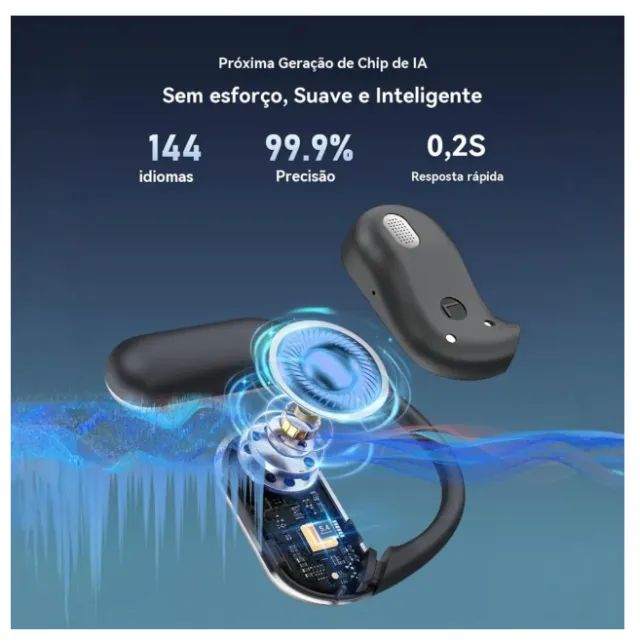 Fone Tradutor Simultâneo Hancdon Bluetooth 144 Idiomas Cinza - Foto 3