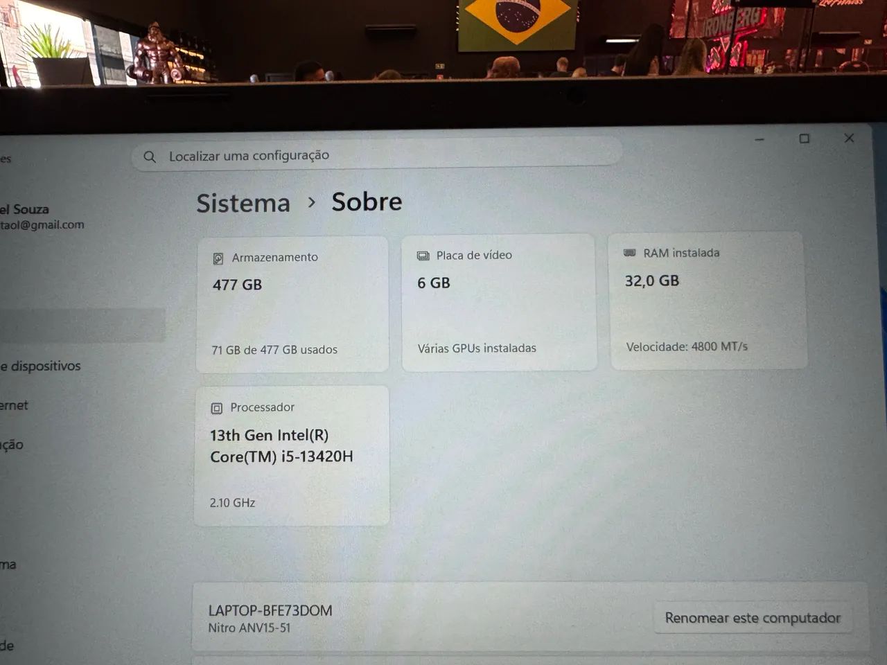 Notebook gamer Rtx 4050 32gb RAM DDR5