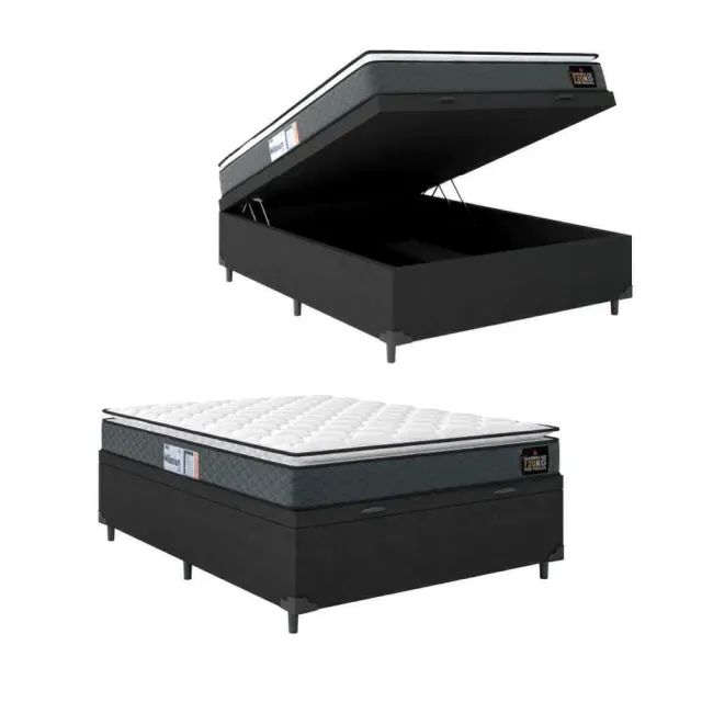 Colchão Casal Espuma D33 + Cama Box Baú Cinza Graphitte