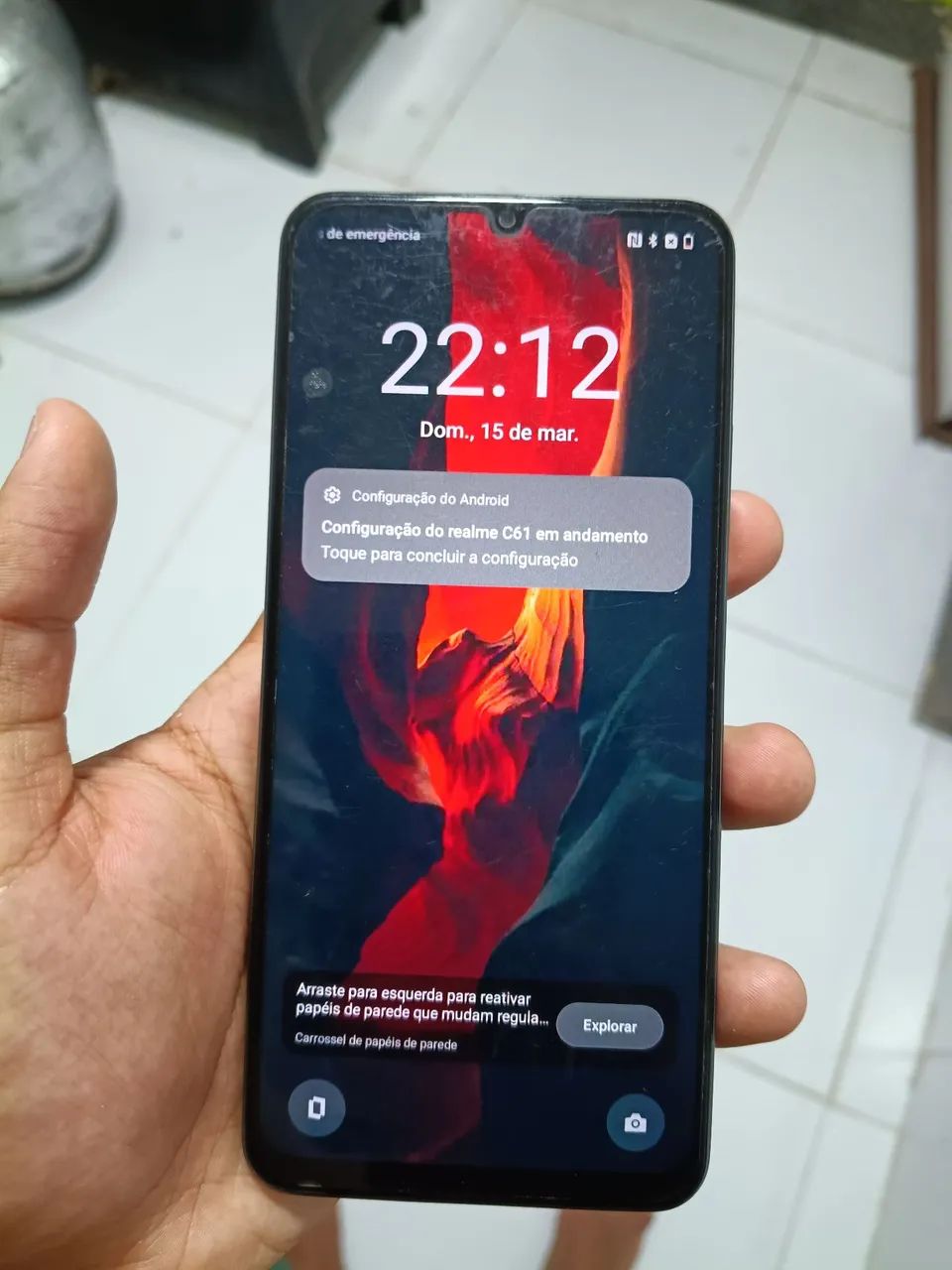 Realme C61 R$500: funcionando, com defeito na placa e Wi-Fi sem funcionar.