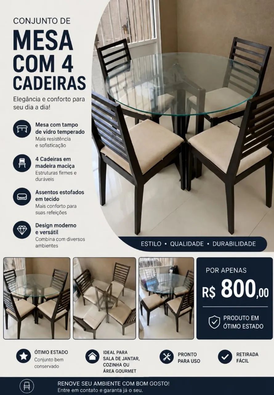 VENDO MESA 04 CADEIRAS.