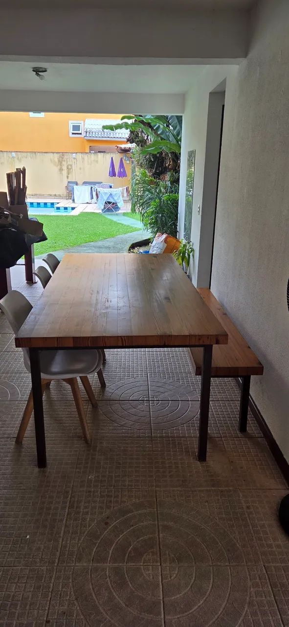 Mesa madeira com banco - Foto 4