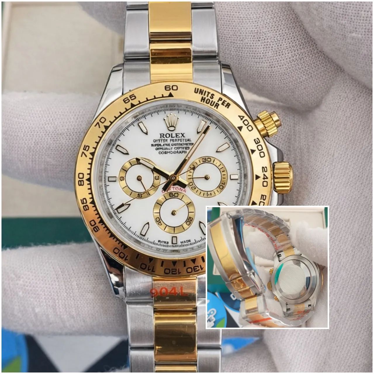RELÓGIO DAYTONA COR MISTA DOURADO E FUNDO BRANCO 