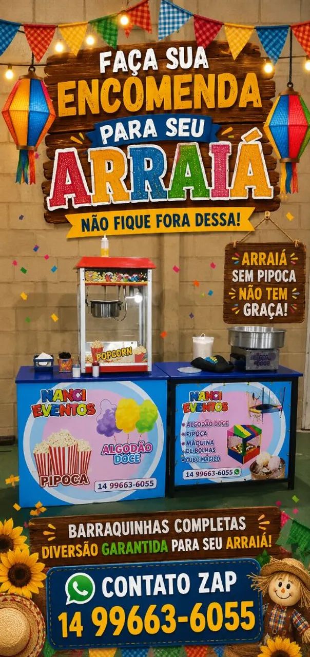 Locação barraca pipoca algodão doce 