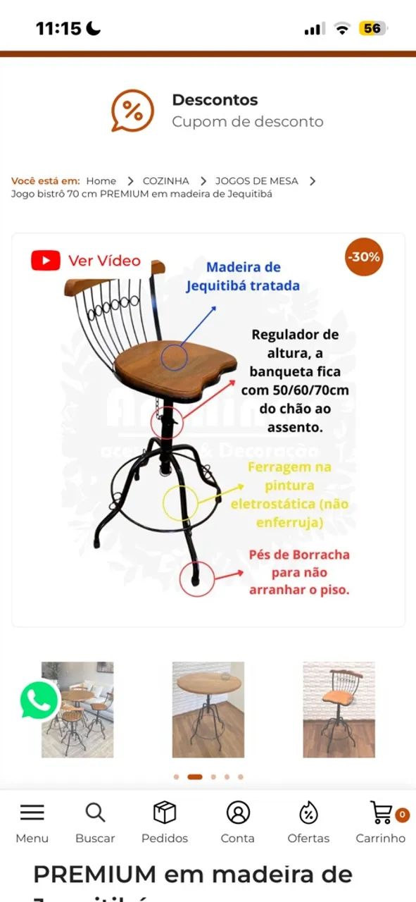 Mesa bistrô 70 cm com 2 Cadeiras  - Foto 2