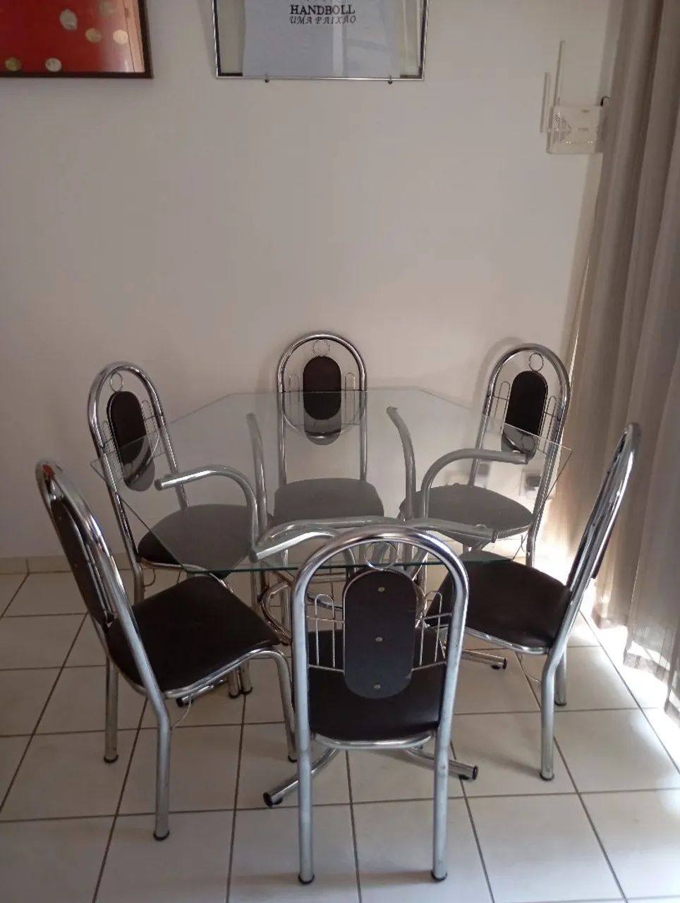 Mesa 6 cadeiras, vidro sextavado  - Foto 5
