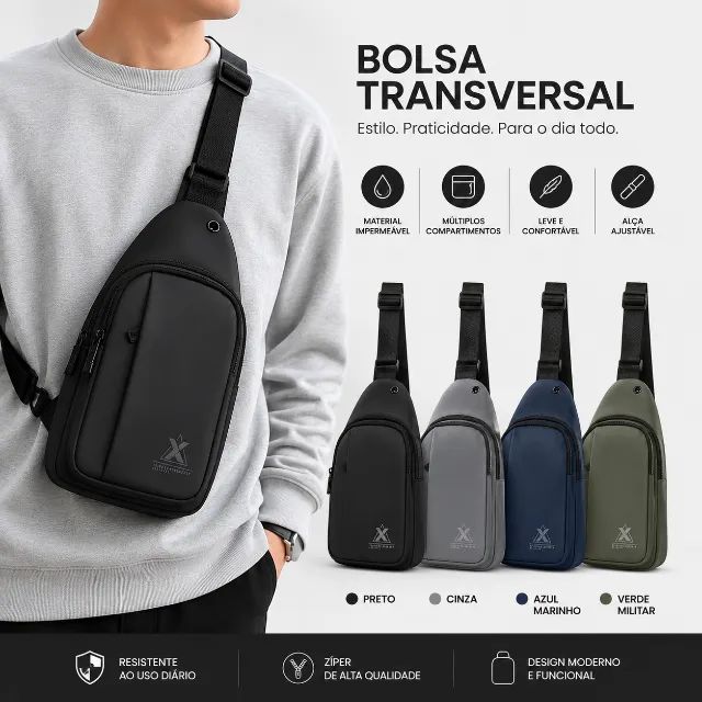 Bolsa Transversal Impermeável Premium - Estilo e Praticidade no Dia a Dia - Foto 3