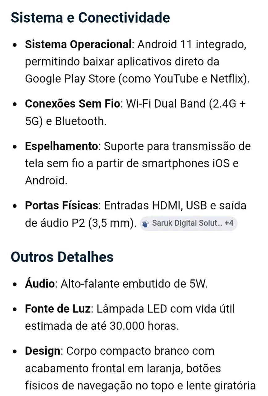 Projetor A10 ultra HD Android Espelhamento  - Foto 5