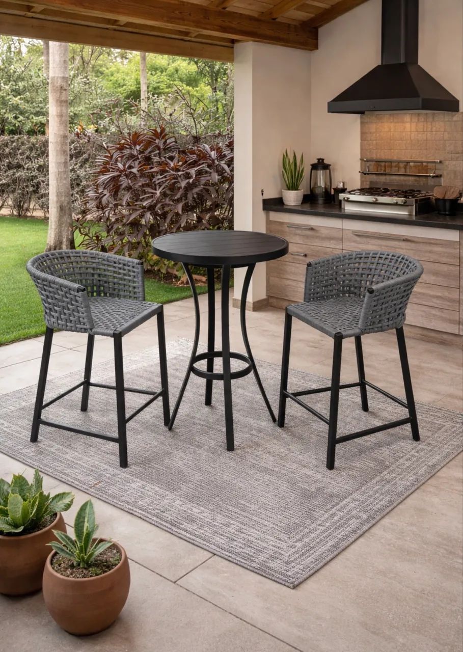 Mesa bistrô corda nautica banqueta sol e chuva 