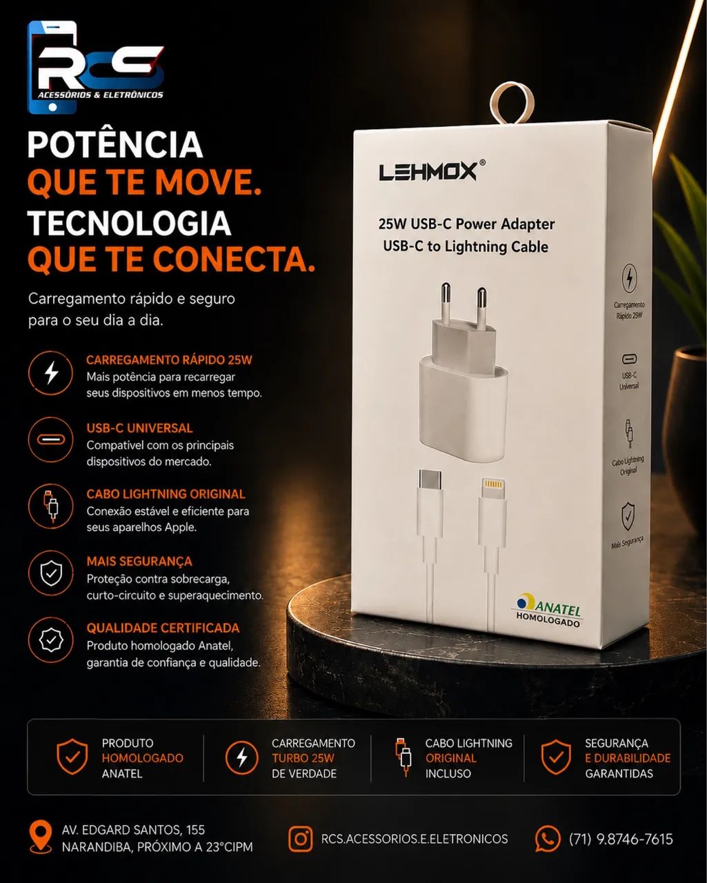 Carregador USB-C 25w + Cabo Lightning Tipo C