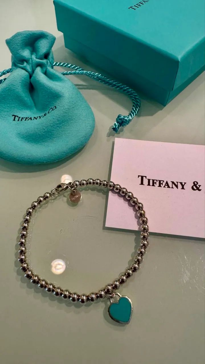 Pulseira Original Tiffany & Co. de bolinhas, com pingente de coração - Foto 2
